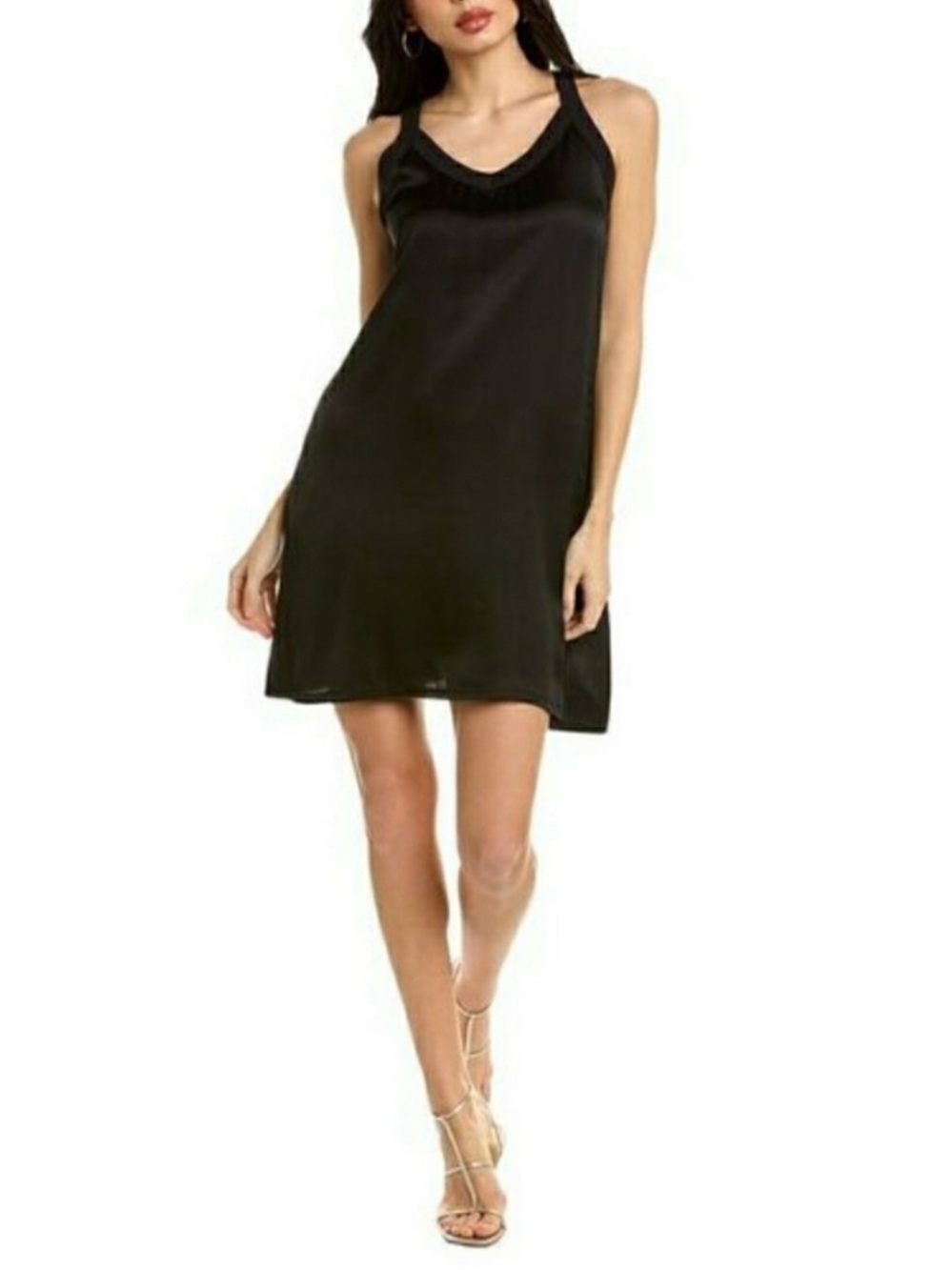 Nation Ltd Justine A line Satin Viscose Mini Black Sleeveless Dress